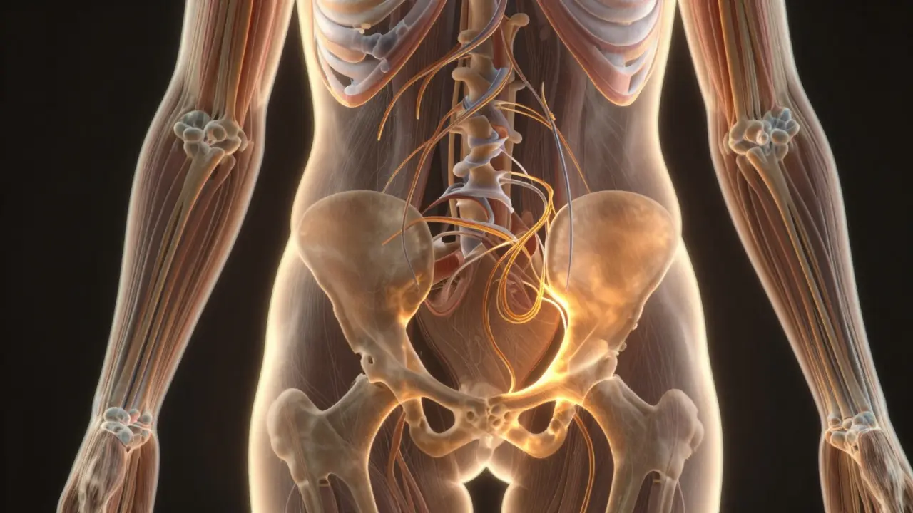 Anatomical illustration showing fascia release and improved blood flow during massage.