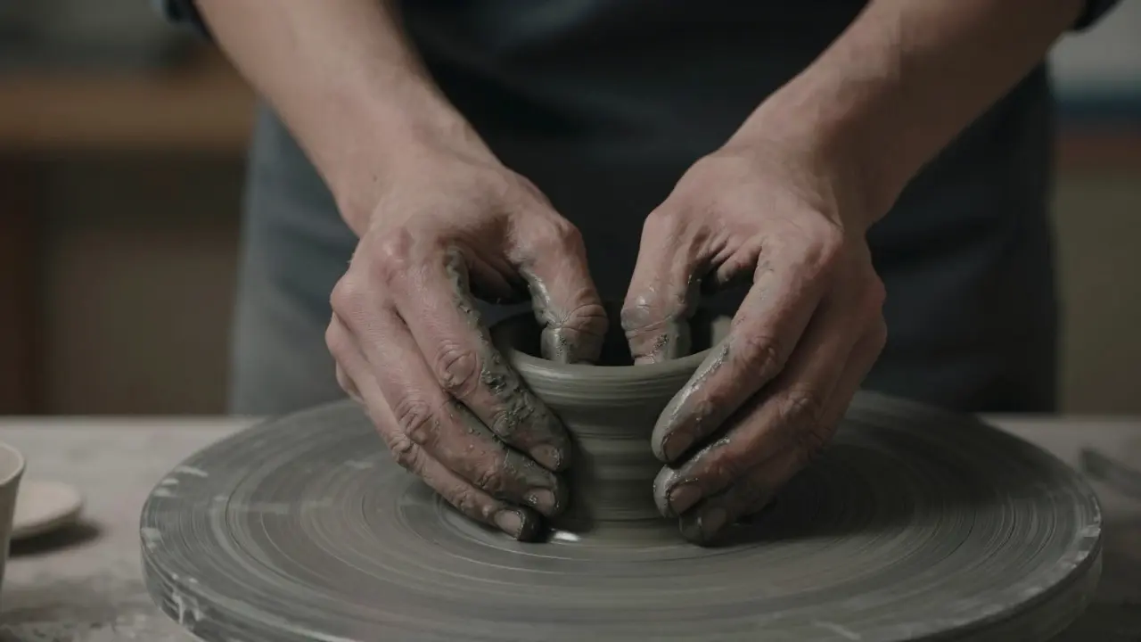 Hands shaping dark clay to release tension and emotion