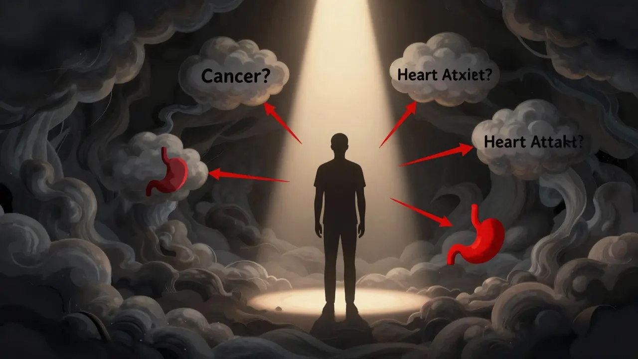 Abstract illustration of anxiety cycle with fearful thoughts