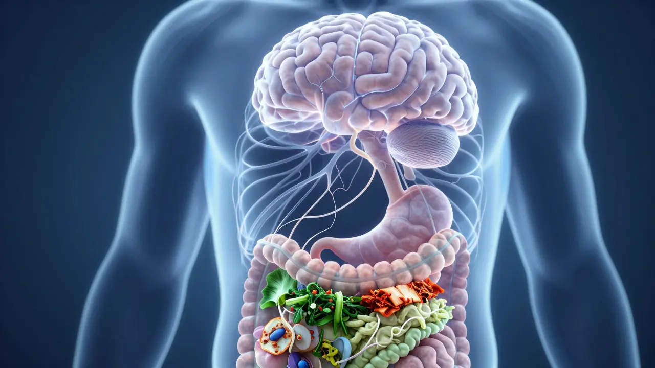 Glowing gut-brain connection with healthy food
