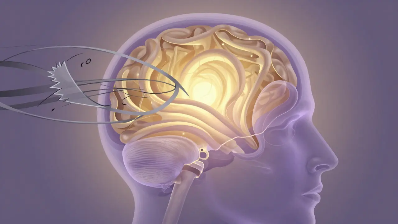 Conceptual illustration of brain waves shifting from chaotic to calm colors